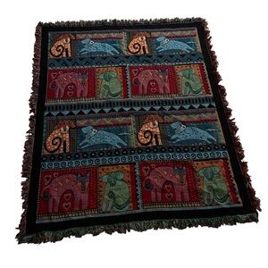 Laurel Burch Mythical Dog Tapestry Throw Blanket 2006 Vintage